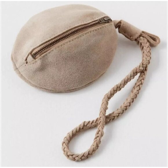 Free People Kingsley Natural Suede Wristlet Pouch Leather Zip Up - Picture 1 of 3